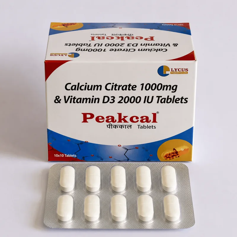 Peakcal Calcium Citrate 1000mg and Vitamin D3 2000 IU Tablets